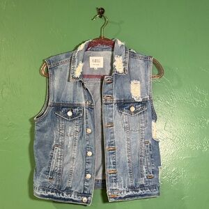 Almost Famous Blue Distressed Denim Vest